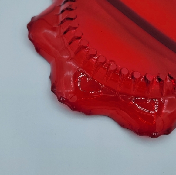 Vintage Red Glass Scalloped Wavy Divided Dish #1389 - Picture 6 of 15